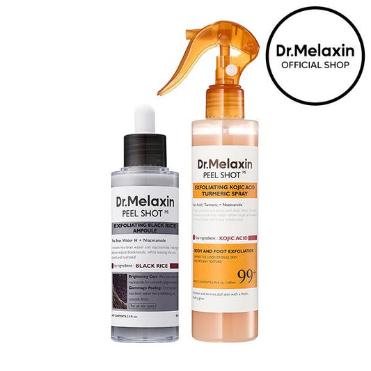 Body & Face Peel Shot Duo - Rice Peel Glow Ampoule & Kojic Acid Turmeric Spray